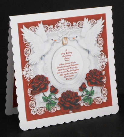 Ruby Wedding Anniversary 8 x 8 Card Topper With Decoupage Roses by Joan Prince