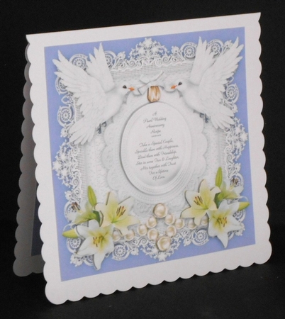 Pearl Wedding Anniversary 8 x 8 Card Topper With Decoupage Lilies by Joan Prince