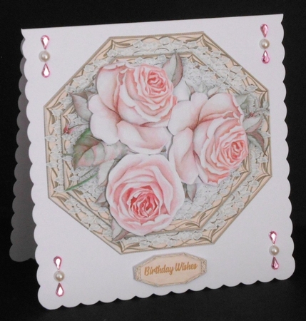 Pink Roses on a Gold Octagonal Mat  by Joan Prince
