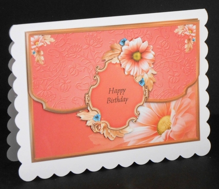 Coral Floral Scalloped Edge Faux Envelope Card Birthday by Joan Prince