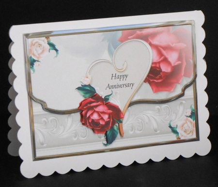Love And Roses Scalloped Edge Faux Envelope Card Anniversary by Joan Prince