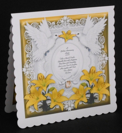 Golden Wedding Anniversary 8 x 8 Card Topper With Decoupage Lilies by Joan Prince