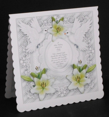 Silver Wedding Anniversary 8 x 8 Card Topper With Decoupage Lilies by Joan Prince