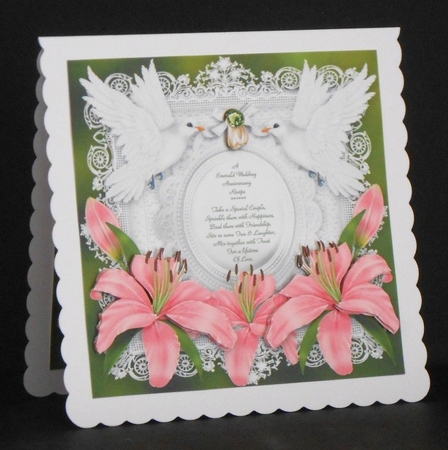 Emerald Wedding Anniversary 8 x 8 Floral Pink Lily Decoupage Topper by Joan Prince