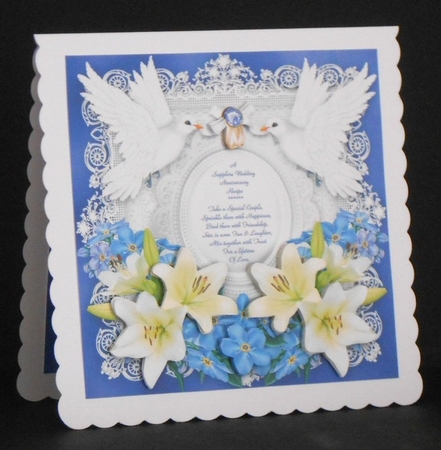 Sapphire Wedding Anniversary 8 x 8 Floral Lily & Forget Me Nots Decoupage Card Topper by Joan Prince