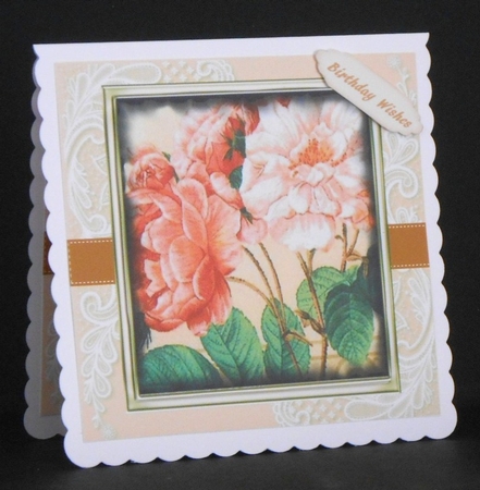 Beautiful  Roses on Corner lace  by Joan Prince