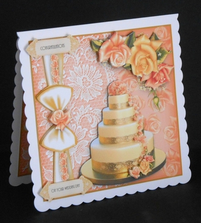 Peach Rose Wedding Cake Card Kit by Joan Prince