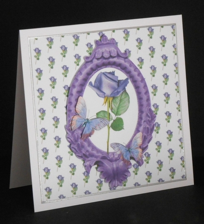 Two pretty ornate card fronts with lilac and purple flowers by Joan Prince