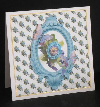 Two pretty ornate card fronts with lilac and purple flowers by Joan Prince