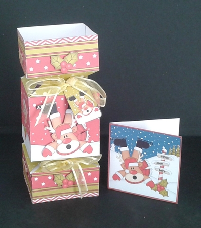 3D Large Christmas Cracker Box -  Oops Rudolph is Skating! by Joan Prince