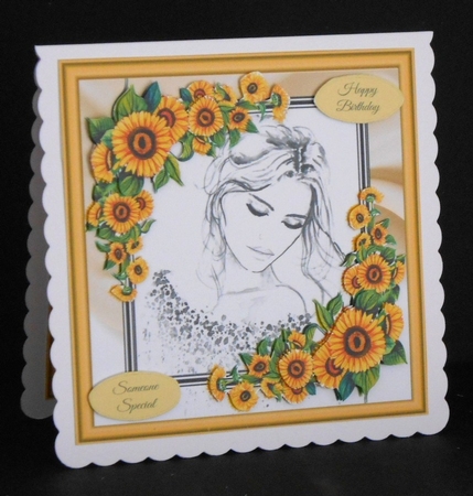 Beautiful Lady With Sunflowers 8x8 Mini Kit by Joan Prince