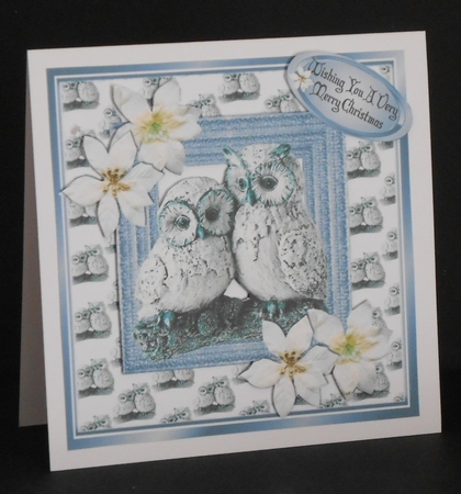 Sweet pair of snow owls on a branch christmas backing paper by Joan Prince