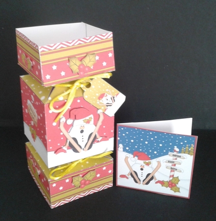 3D Large Christmas Cracker Box -  Oops Snowball Sam is Skiing! by Joan Prince