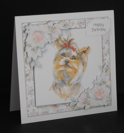 Watercolour Dog & Florals - Yorkie by Joan Prince