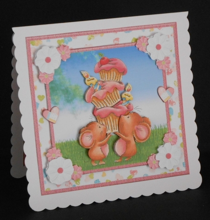 Sweet mice cupcake tower 8x8 card mini kit & decoupage by Joan Prince