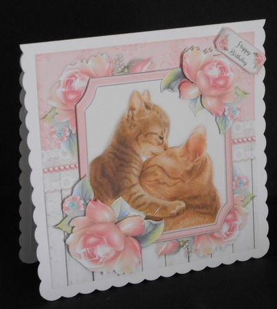 Beautiful Painted Cats With Pink Roses 8x8 Mini Kit by Joan Prince