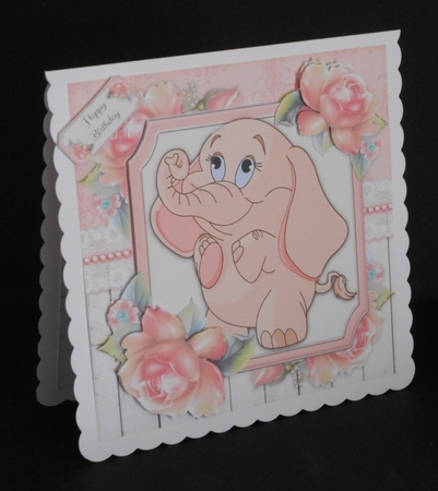 Gorgeous Elephant  With Pink Roses 8x8 Mini Kit by Joan Prince