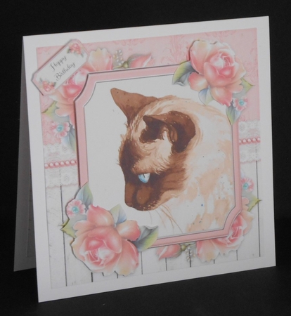 Beautiful Siamese Cat With Pink Roses 8x8 Mini Kit by Joan Prince