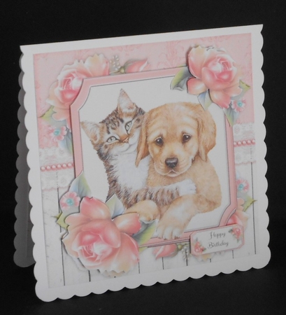 Beautiful Cat & Dog With Pink Roses 8x8 Mini Kit by Joan Prince