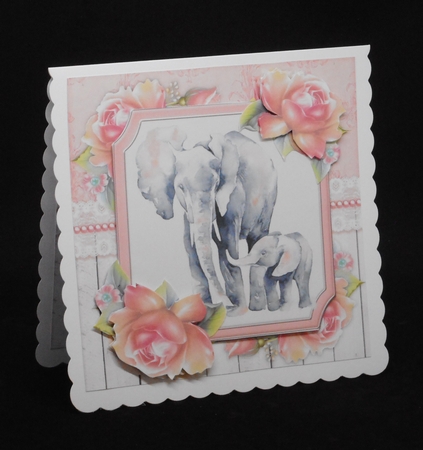 Beautiful Mum & Baby Elephants With Pink Roses 8x8 Mini Kit by Joan Prince