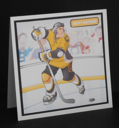 Ice Hockey Dude Yellow and Black 8x8 Insert by Joan Prince