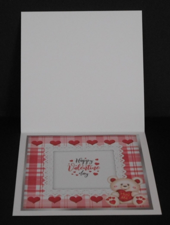 Cute white Hug Me Bear with pink  heart on lace with bow 8x8 mini kit by Joan Prince