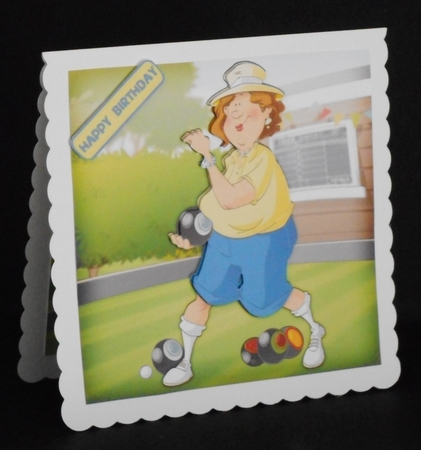 Lawn Bowls Lady 2 Blue and Yellow 8x8 Insert by Joan Prince