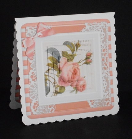 Pretty peach peonies with bow pyramids 7x7  by Joan Prince