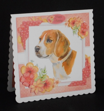Adorable Beagle With Corner Flowers 8x8 by Joan Prince