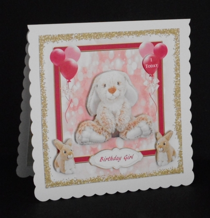 Grey and Brown Bunny Birthday Girl by Joan Prince
