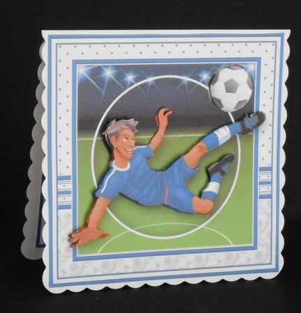 FOOTBALL STRIKER ETHNIC 7.5 BLUE Soccer Decoupage Ages & Insert  by Joan Prince