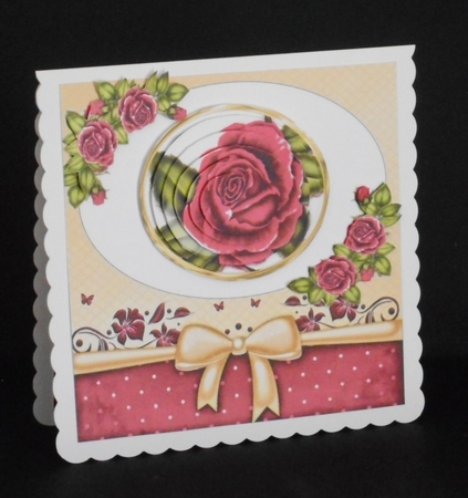 Pretty card front/insert with  corner pink roses/topper 8x8 by Joan Prince