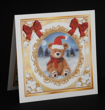 8 Cute teddies in a snowball frame with red bows card fronts 8x8 Bumper Kit by Joan Prince