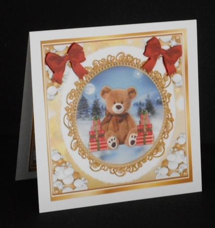 8 Cute teddies in a snowball frame with red bows card fronts 8x8 Bumper Kit by Joan Prince