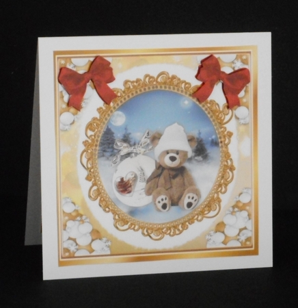 8 Cute teddies in a snowball frame with red bows card fronts 8x8 Bumper Kit by Joan Prince