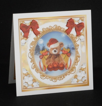 8 Cute teddies in a snowball frame with red bows card fronts 8x8 Bumper Kit by Joan Prince
