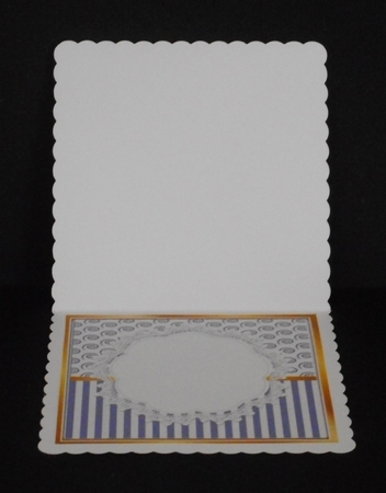 Pretty lace centre and purple stripe/swirls and bow card fronts 8x8 by Joan Prince