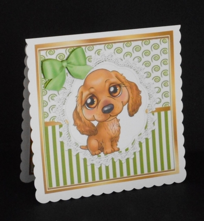 Pretty lace centre and green stripe/swirls and bow card fronts 8x8 by Joan Prince