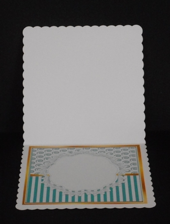 Pretty lace centre and turq stripe/swirls and bow card fronts 8x8 by Joan Prince