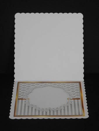 Pretty white persian on lace  with diamonds,. silver stripe/swirls and bow card front 8x8 by Joan Prince