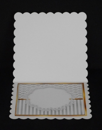 Pretty silver stripe/swirls and lilac poinsettias christmas card front 8x8 by Joan Prince