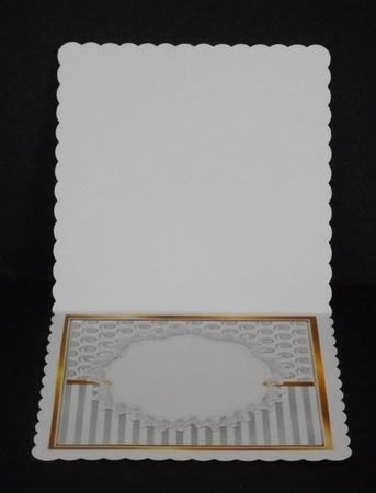 Pretty silver stripe/swirls and orange poinsettias christmas card front 8x8 by Joan Prince
