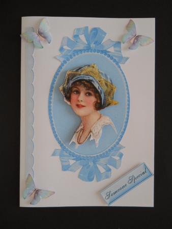 Pretty Vintage Girl in Blue in Oval Frame by Joan Prince