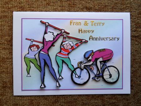 Keeping Fit Couple Decoupage Card Front by Joan Prince