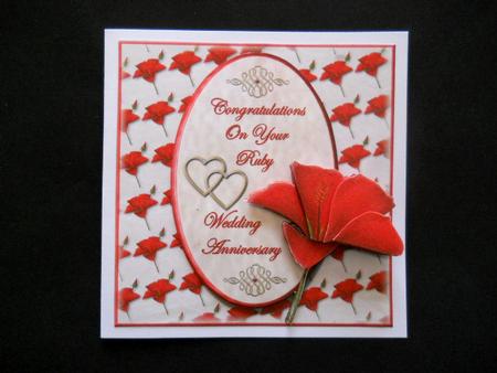 Red Hibiscus Ruby Wedding Anniversary Card Front by Joan Prince