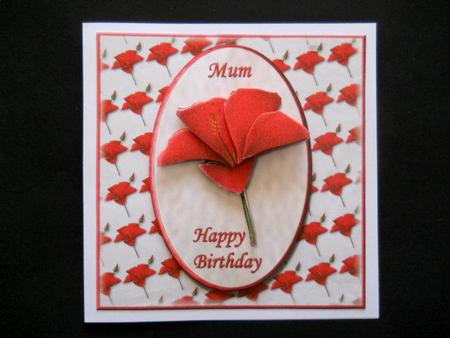 Red Hibiscus Happy Birthday Mum Quick Card Front by Joan Prince