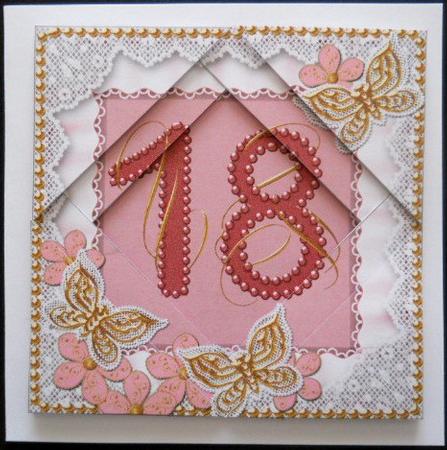 Pink Butterfly 18th Birthday 5in Triangle Spiral Stacker by Joan Prince