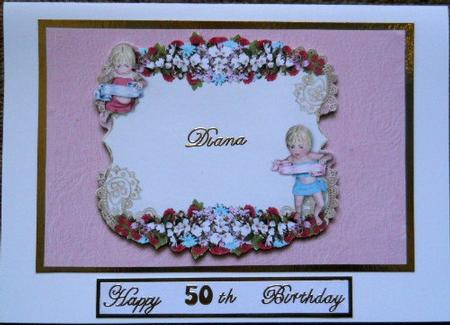 Cherubs and Floral Spray Birthday by Joan Prince