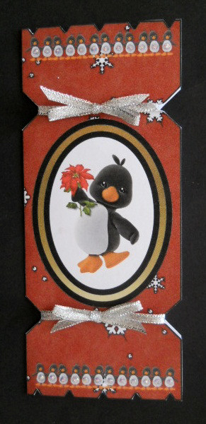 Penguin with Poinsettia Cracker Card by Joan Prince