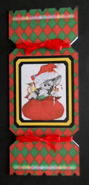 Kitten in Sack Cracker Card by Joan Prince